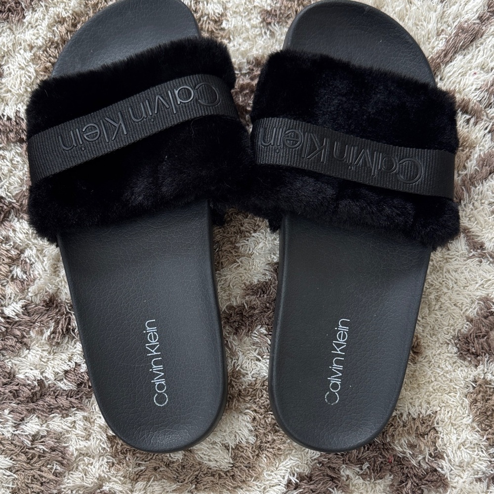 Calvin Klein Women's Black Plush Slippers